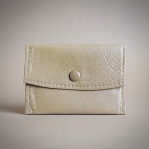 Vintage Beige Leather Snap Coin Purse Change Pouch Mini Wallet